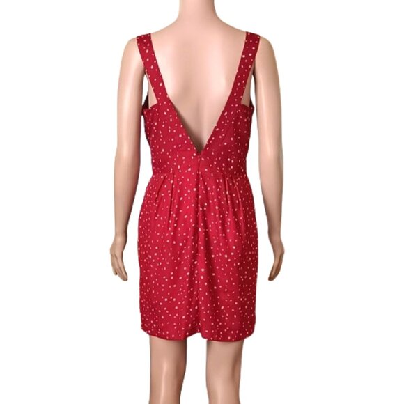 BCBG Polka Dot Layered Mini Dress 6 Rust V-Neck Sleeveless Fully Lined - Picture 5 of 7